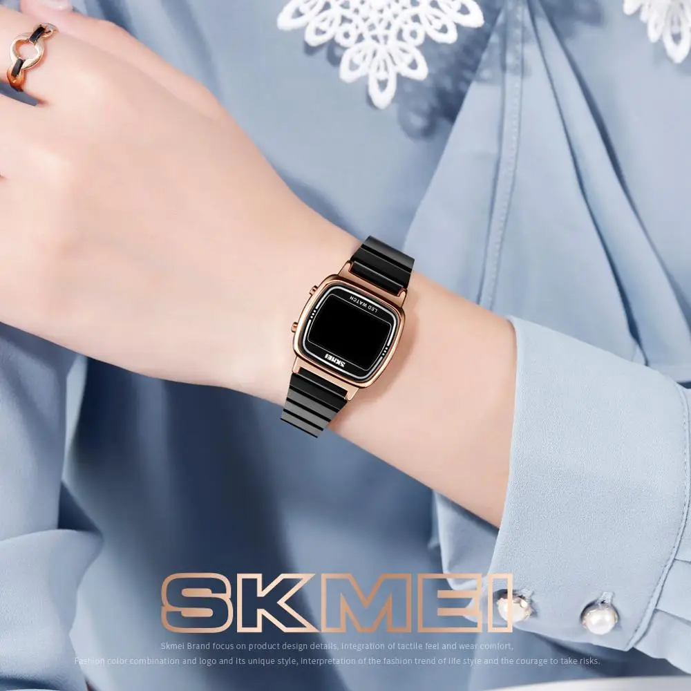 Women\'s Watch SKMEI Digital Watch Date LED light Display Electronic Watch Fashion Ladies Dress Wristwatch Waterproof Bracelet