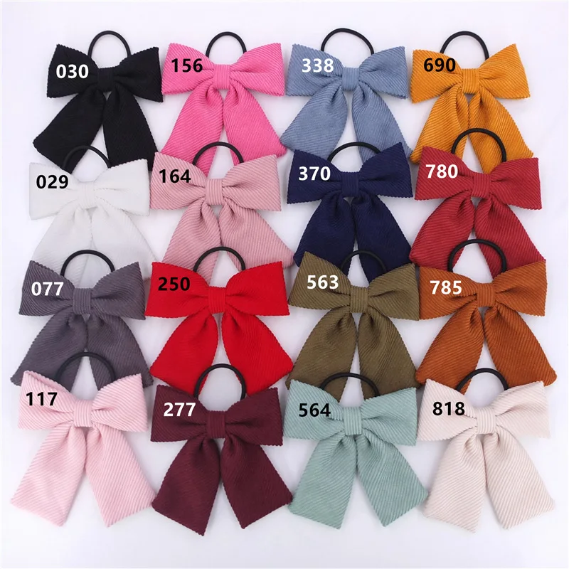 

16 pcs/lot, Women Girls Corduroy Bow Hair Ties, 4.7 inch Sailor Bow With Elastic Hair Bands