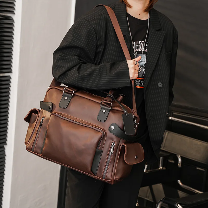 Men Leather Large Capacity Handbags Casual Leather Laptop Bags Male Business Travel Messenger Bags Men's Crossbody Shoulder Bag