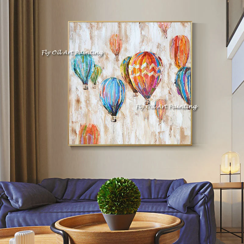 Pop Artwork 100% handmade High Quality picture painted Canvas Hot Air Balloon Modern Orange Oil Painting as a gift home art