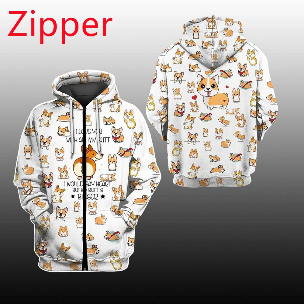 New Fashion Men's Hoodie Cute Dog White 3D All Over Print Unisex Casual Zipper Hoodie Harajuku Style Hip-hop Tops DYI321