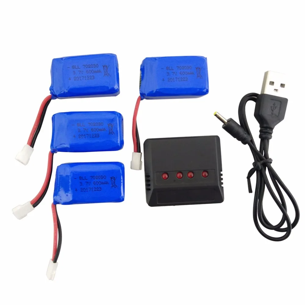 

4 шт., Аккумулятор 3,7 в 600 мАч с зарядным устройством USB 4 в 1 для квадрокоптера SYMA X9, запасные части