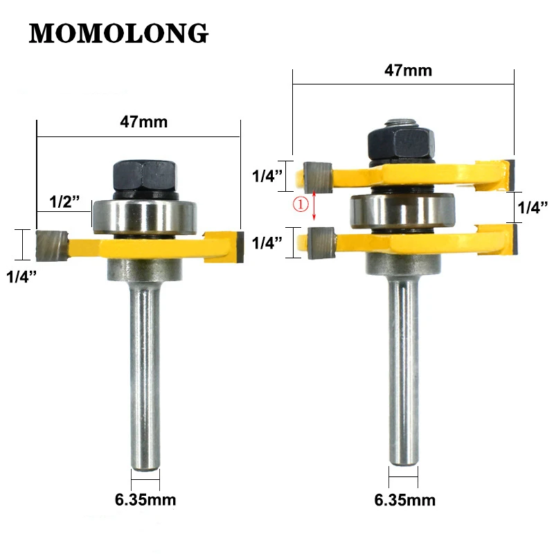 2pcs/lot  1/4 Shank Tongue&Groove Joint Assemble Router Bits T-Slot Milling Cutter for Wood Woodwork Cutting Tools