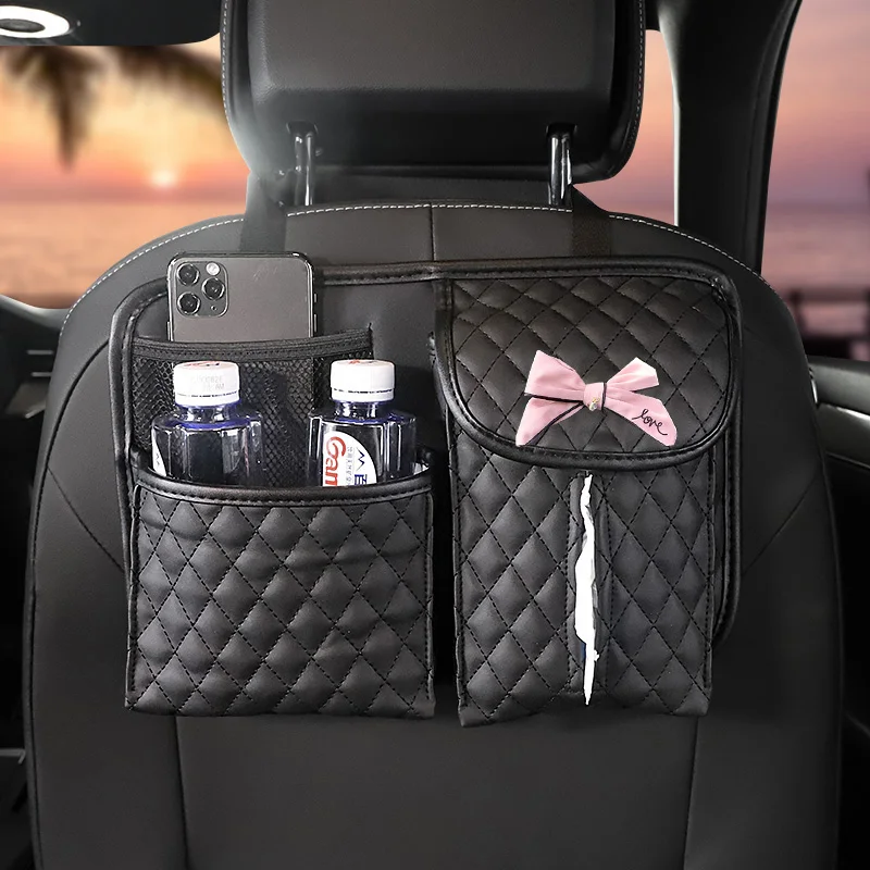 Creative Crown PU Leather Car Storage Bag Auto Interior Seat Back Organizer Multifunction Tissue Holder Pocket Stowing Tidying