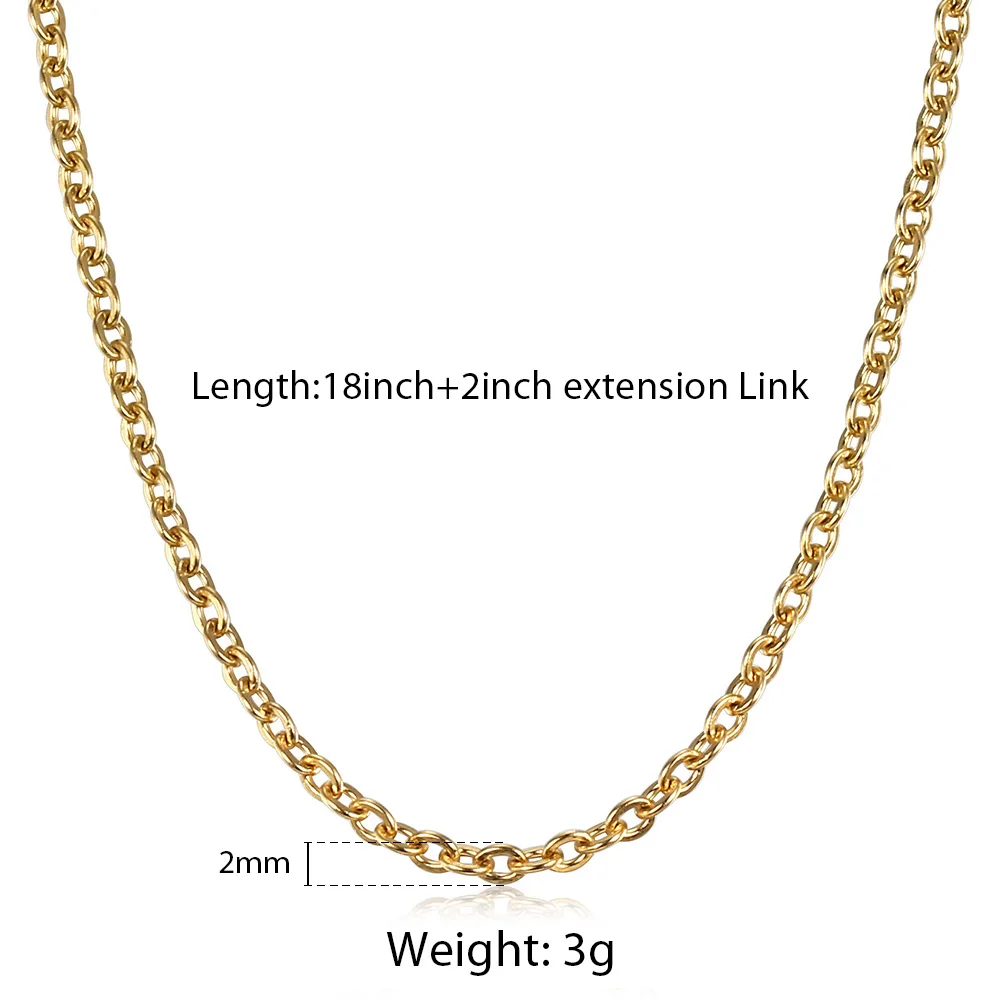 Rolo Link Chain MINIMALIST EVERYDAY NECKLACE 1.5 2 2.5mm Rose Gold Silver Color Stainless Steel Womens Mens Necklace LKN144A