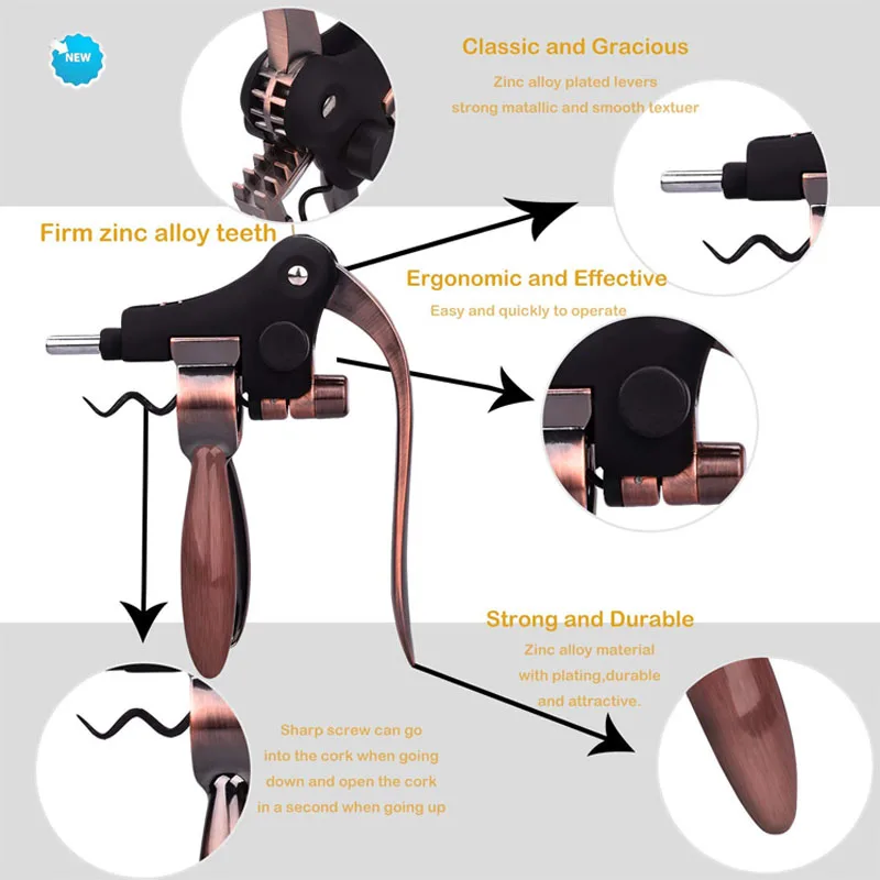 Wine Opener,Wine Bottle Opener Metal Lever Bottle Opener Corkscrew with Foil Cutter,Corkscrew Gift for Anniversary,Birthday