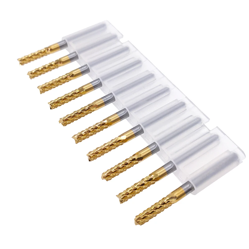 10pcs 0.6-3.175mm Carbide PCB Corn Milling Cutter Set 3.175mm Shank PCB Machine Engraving Bit End Mill Milling Cutter For Metal