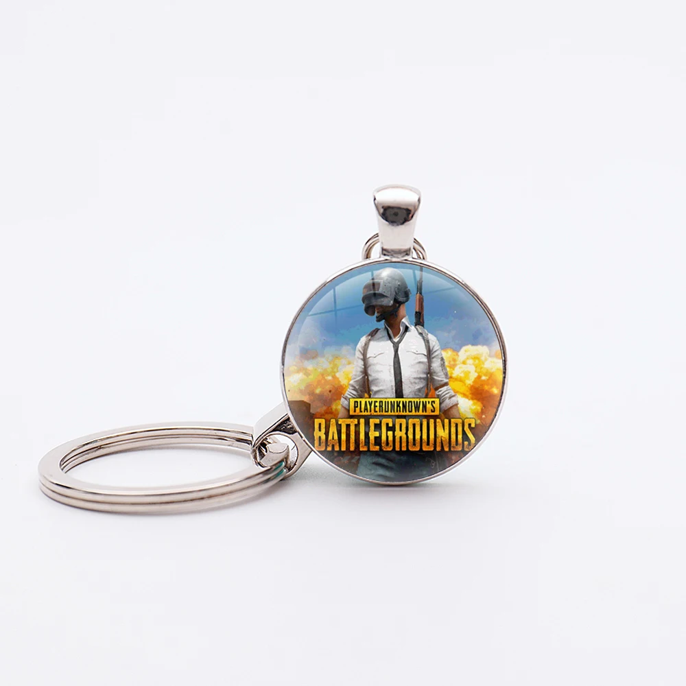 Hot Game PUBG Keychain Playerunknowns Battlegrounds Backpack Key Holder Glass Dome Cabochon Keyring Jewelry