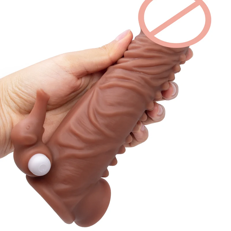 Reusable Condoms With Spikes Thick Nozzle Cock Enlargement Extender Delay Ejaculation Cockring For Men Penis Sleeve Sex Toys