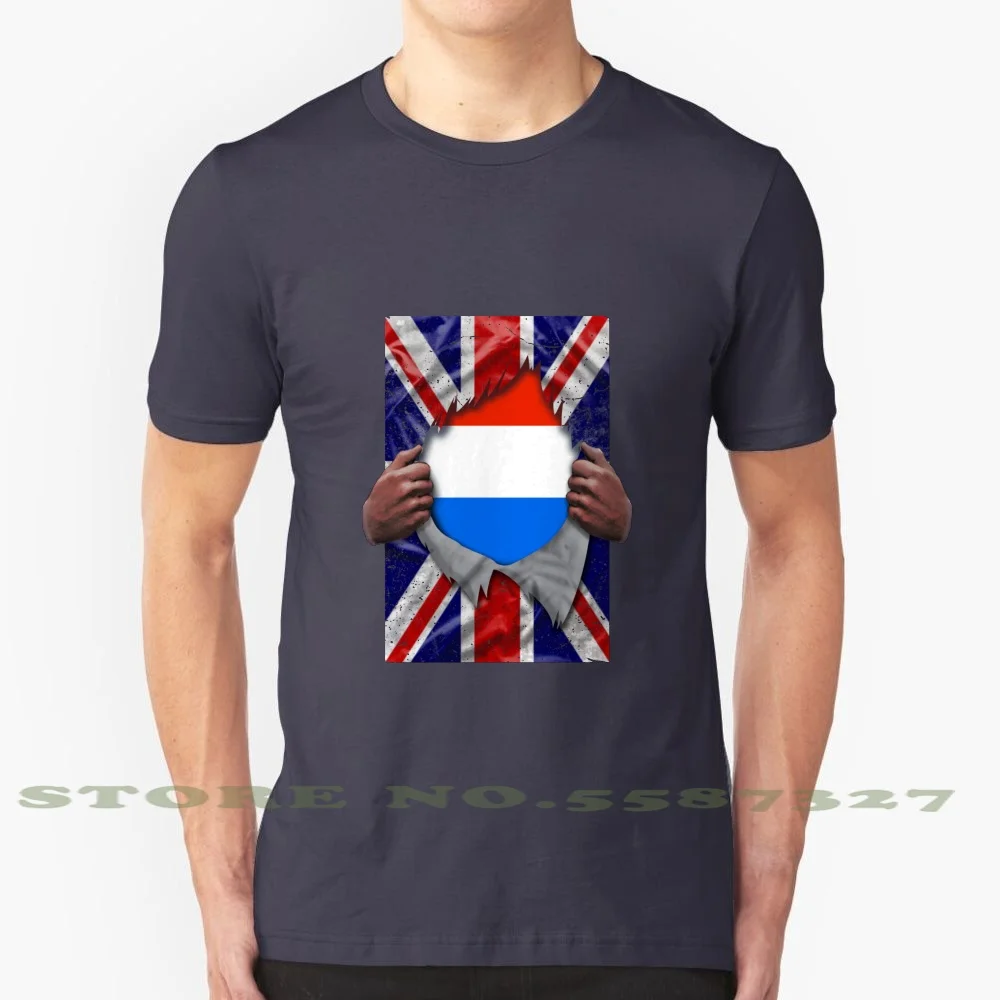 Dutch Flag Ripped - Born In United Kingdom Roots From Netherlands 100% Cotton T-Shirt United Kingdom Netherlands Husband