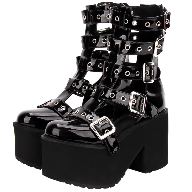 Lolita Gothic High Heel Platform Shoes Women Summer High-Top Boots Sandals Casual Black Punk Cosplay Sandal Boot Plus Size