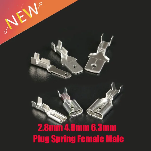 100 sztuk 2.8mm 4.8mm 6.3mm wtyczka wiosna kobieta mężczyzna Spade zaciski zimne złącze głośnik samochodowy złącza przewodów elektrycznych zestaw