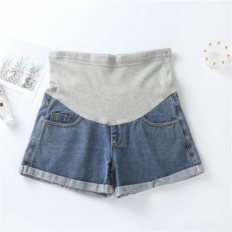 Summer Short Pant for Pregnant Women Denim Cotton Pregnant Women\'s Shorts High-Waisted Maternity Panties Adjustable Loose Pants