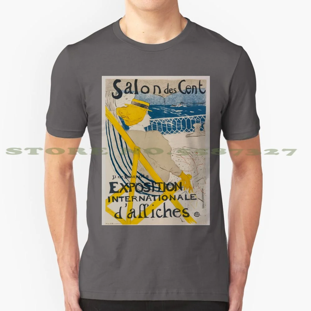 Vintage Poster-Salon Des Cent 100% Pure Cotton T-Shirt Retro Etching Screenprinting French France European Woman Salon Des Cent