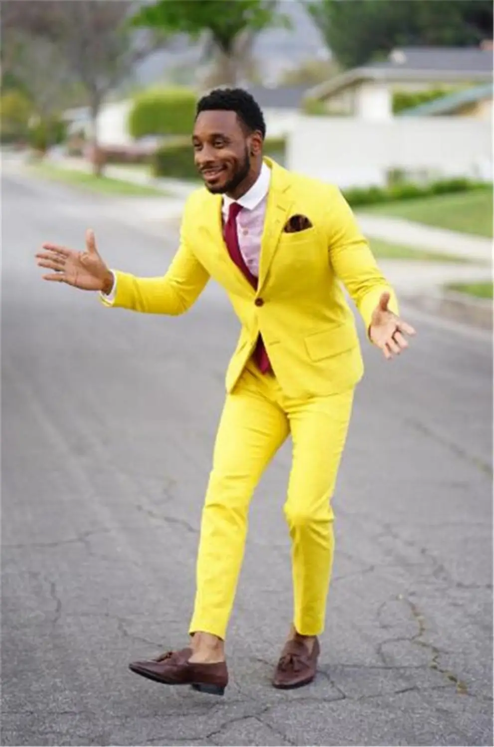 

Casual Yellow Wedding Suit for Men Notch Lapel Men Suit Tuxedo Slim Fit 2 Pieces Set (Jacket+Pants) Constume Homme Mariage