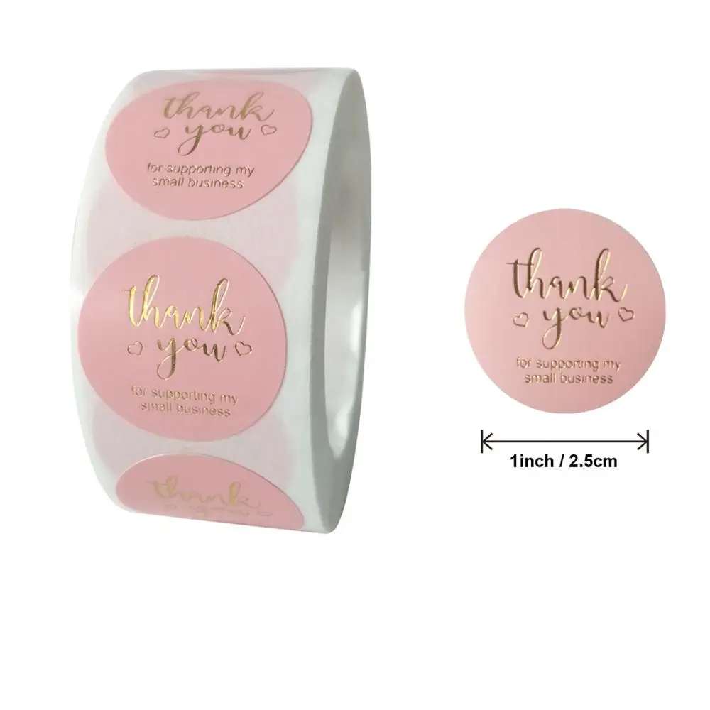 50pcs Round Pink Business Label Stickers Paper Cute Thank You Stickers for Baking Packaging Seal Labels Stationery Stickers