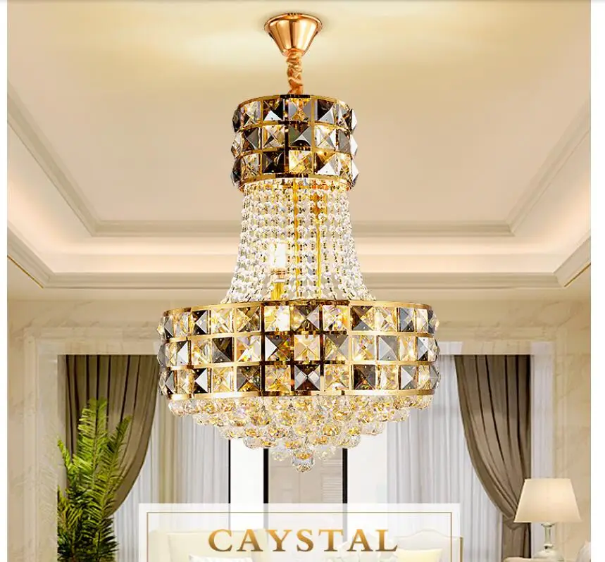 

Modern SMokey Luxury K9 Crystal Chandelier Lighting D50cm Golden Living Room Light Fixtures avize Lustre 90~240V Chandelier Lamp