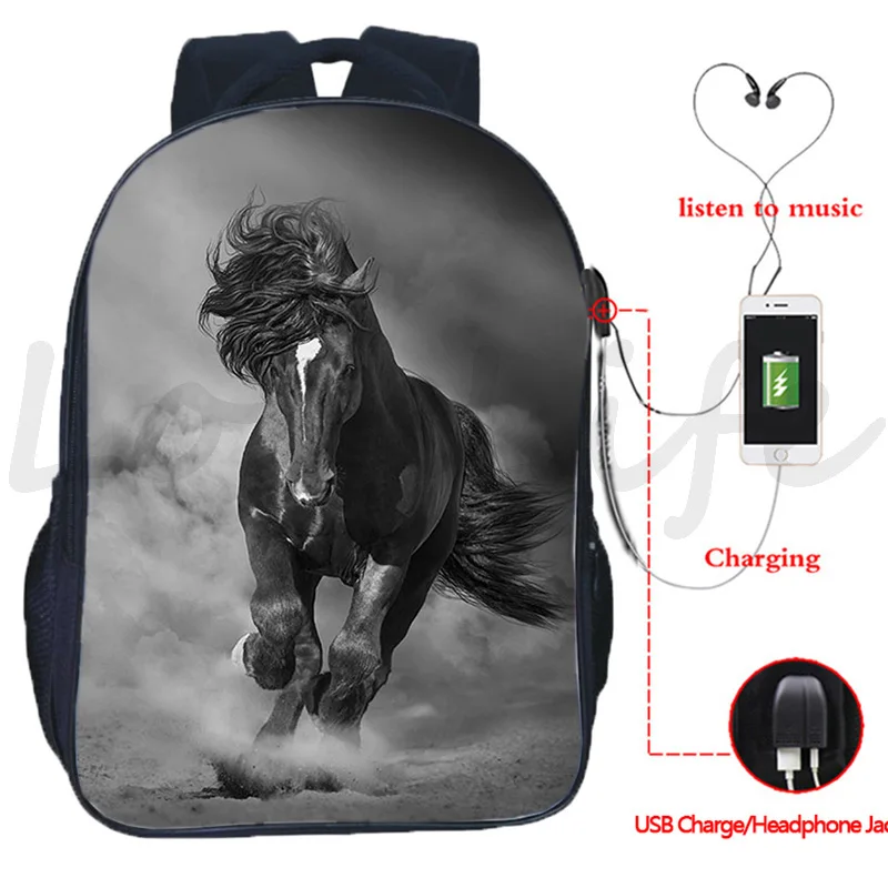 Boys Girls Animal Lion Elephant Deer Zebra Horse Backpack USB Charging Rucksack Custom 3D Printing School Bags Bookbags Mochila