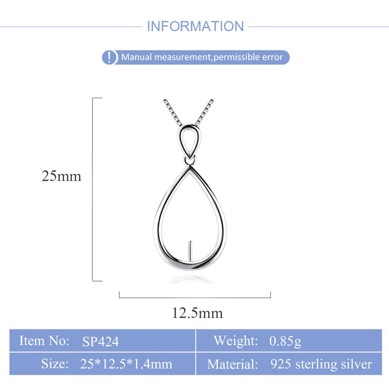 CLUCI Authentic 925 Pearl Pendant Mounting for Women Sterling Silver Oval Shaped Simple Charms Pendant Setting SP424SB