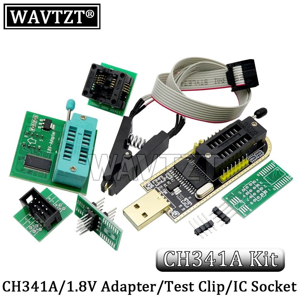 CH341A 24 25 Series EEPROM Flash BIOS USB Programmer Module + SOIC8 SOP8 Test Clip + 1.8V adapter + SOIC8 SOP16 adapter DIY KIT