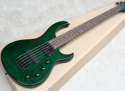 5 Strings Green Electric Bass Guitar with Rosewood Fingerboard,Flame Maple Veneer,24 Frets