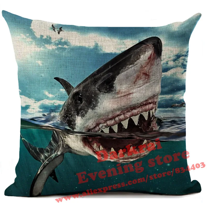 Cushion Cover Jaw Shark Printed Linen Pillow Cover Car Sofa Decorative Throw Pillows Home Decoration Pillowcase 45x45cm