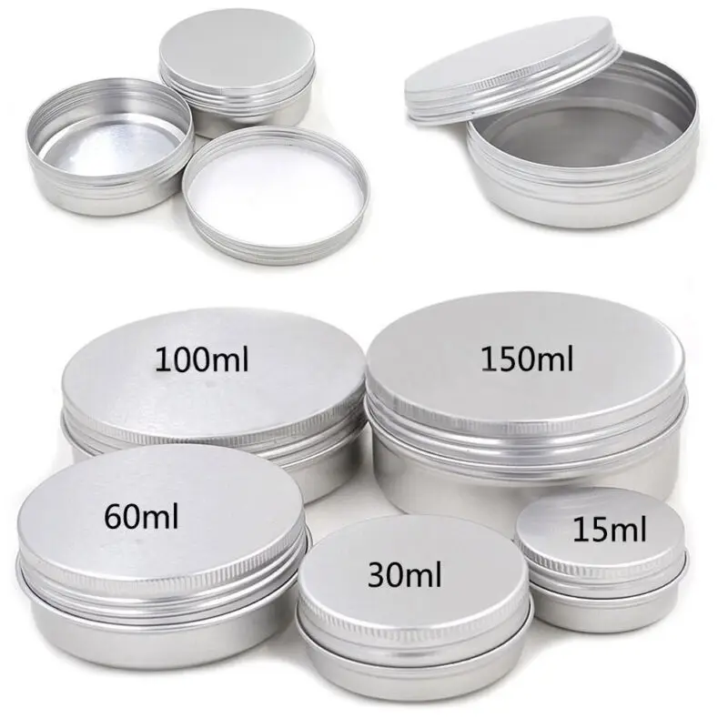 

10pcs~1pcs Aluminium Empty Cosmetic Pot Jar Tin Container Silver Box Screw Lid Craft New