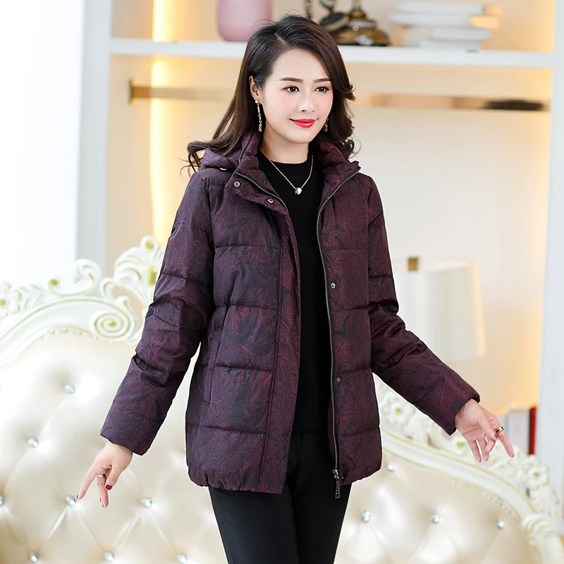 

Down Coat Women's Print Long Sleeve Hooded Plus Size Ladies Casual Long Winter Jackets Zipper Pockets Thick Coats for Female