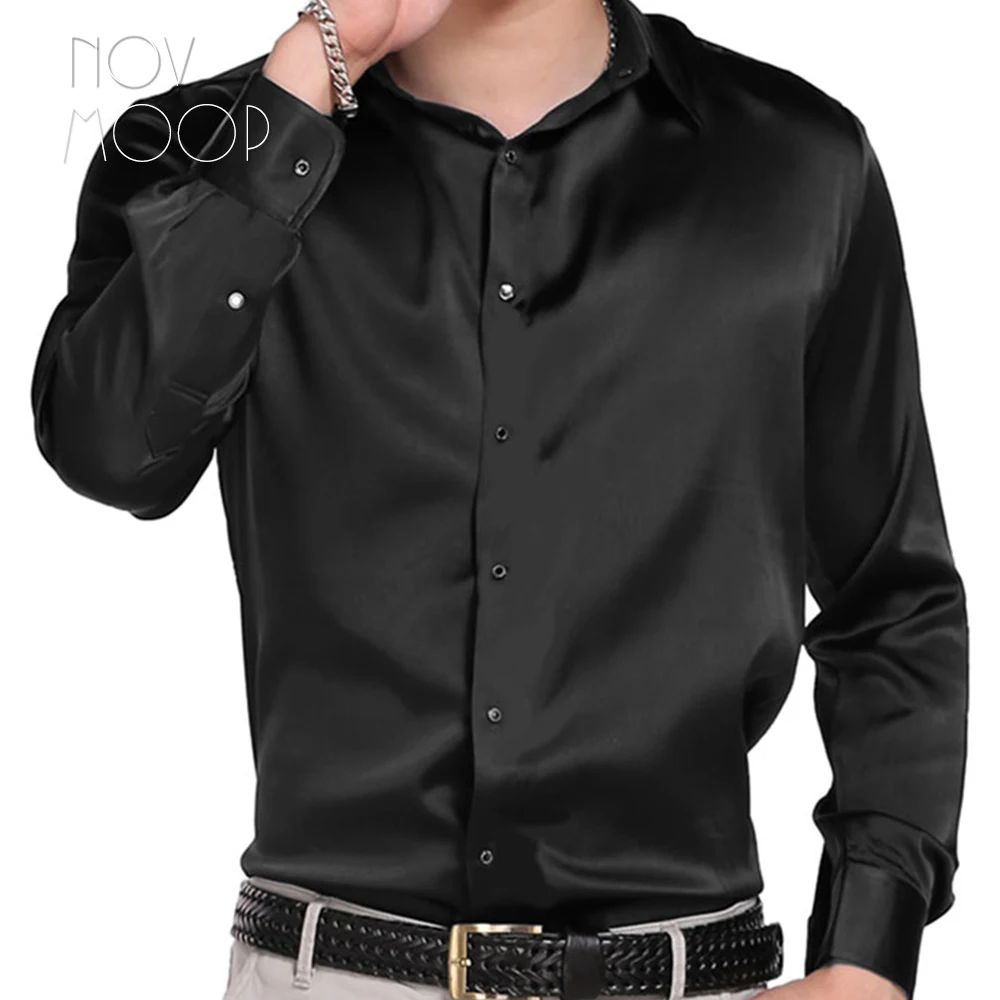 Black purple navy men natural silk shirts long sleeve business shirt cheap chemise homm camiseta masculina vetement homme LT1512