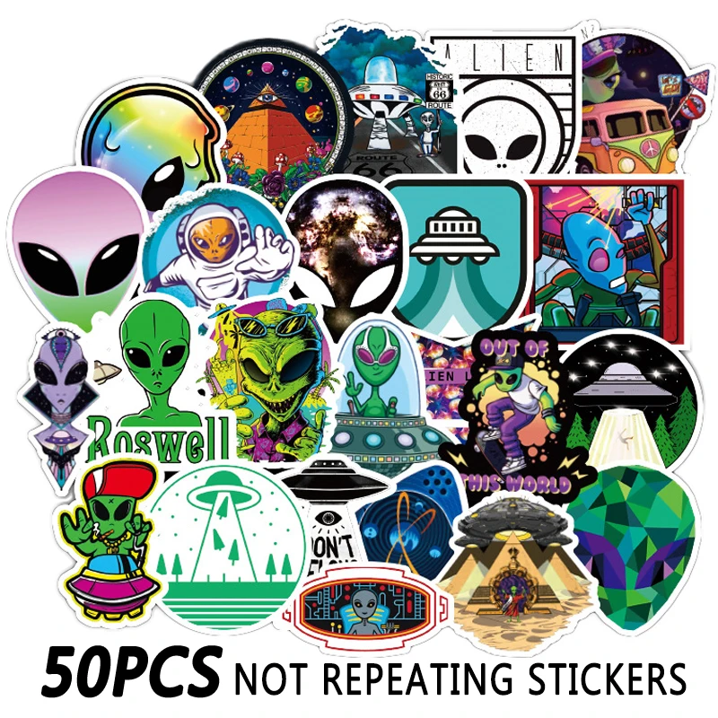 

10/30/50PCS Outer Space Sticker UFO Alien Astronaut Rocket Cartoon Stickers Gifts Toys Children DIY Skateboard Laptop Phone F5