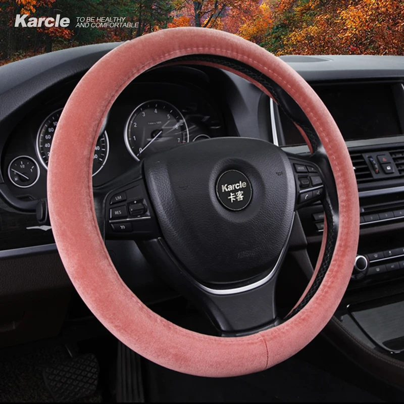 Karcle Kadife Direksiyon Kapağı Koruyucu Kış Yumuşak Kısa Peluş JANT KAPAĞI 15 Inç Oto Araba Styling