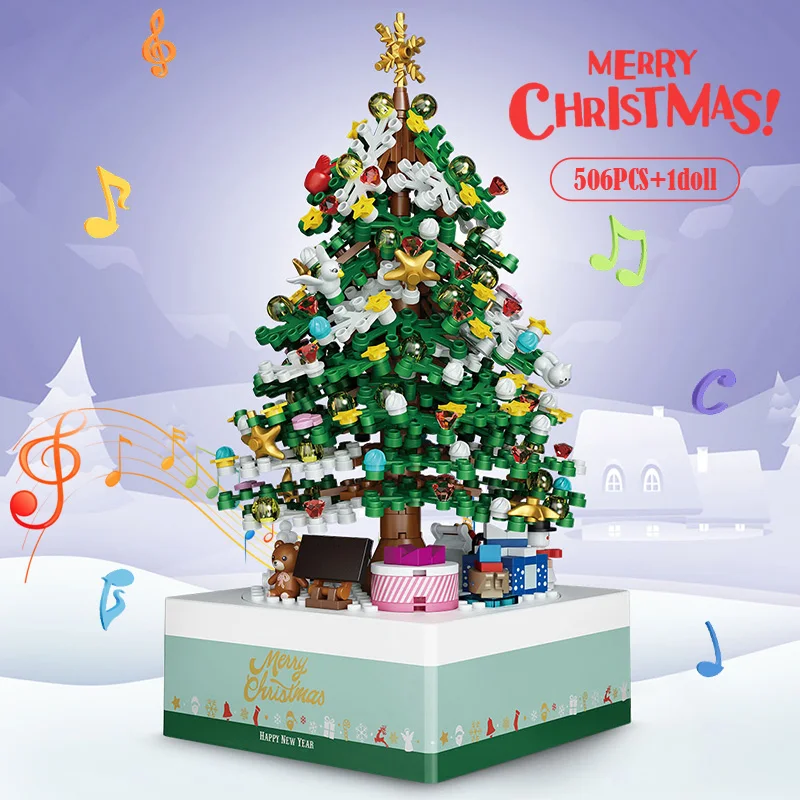 979PCS Mini City Christmas Street View Santa Cabin Music Box Building Blocks Friends DIY Figures Bricks Toys for Children Gift