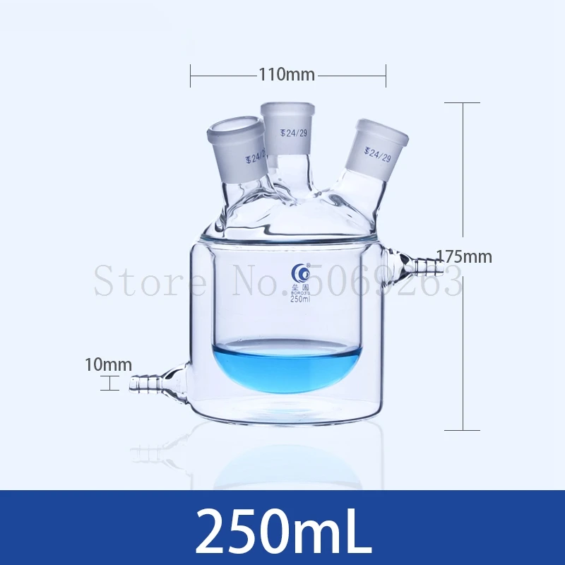 Flat Bottom Four Mouth Glass Jacketed Reaction Bottle Laboratory Double-layer Laboratory Reactor Flask