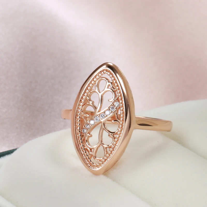 Kinel 2022 Trend 585 Rose Gold Ring For Women Micro Wax Inlay Natural Zircon Hollow Flower Ethnic Bride Ring Vintage Jewelry - view 6