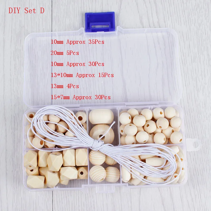 Approx 190Pcs/Set DIY Jewelry Combination Boxed Wooden Teether Blending Geometric Hexagon Round Beads Pacifier Chain Baby Toy