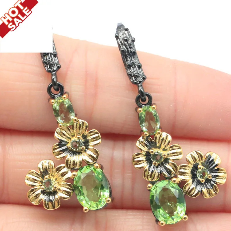 Buy 3 Get 1 Free 42x17mm Gothic Vintage Earrings  Green Tsavorite Garnet Blue Aquamarine For Women  Black Gold Earrings