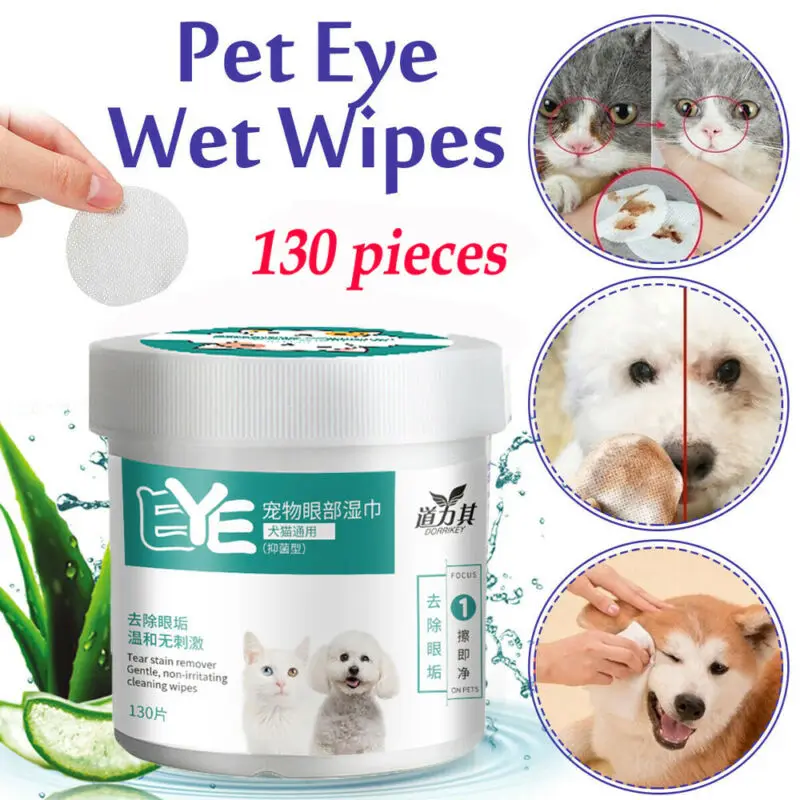 

130PCS/Set Pet Eye Wet Wipes Dog Cat Pet Cleaning Wipes Grooming Tear Stain Remover Gentle Non-initiating Wipes Towel