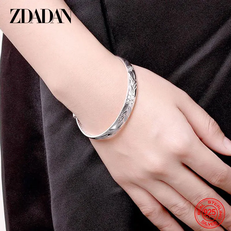 ZDADAN-pulsera de plata de ley 925 para mujer, brazalete tallado con patrón, joyería de aniversario, regalo de fiesta