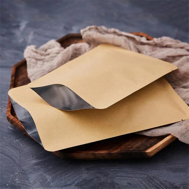 

1000Pcs 12 Size Kraft Paper Round Angle Open Top Aluminum Foil Heat Seal Package Bags Dried Fruit Nuts Retail Food Storage Bags