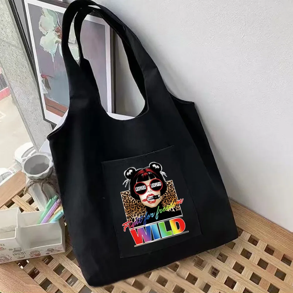 Women's Shopping Bags Canvas Commuter Shopper Vest Bag Cotton Cloth Bear Series Reusable Grocery Handbags Tote Bag