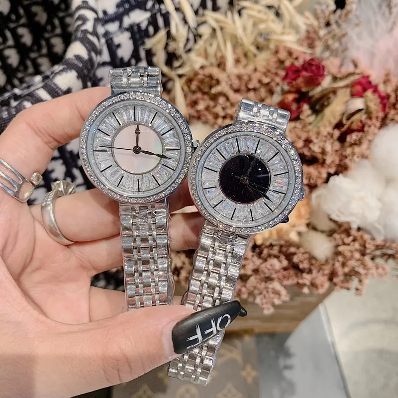 Elegant Full Silver Color Women Jewelry Watches High-end Sparkly Zircon Crystals Watches Waterproof Full Steel Bracelets Quartz