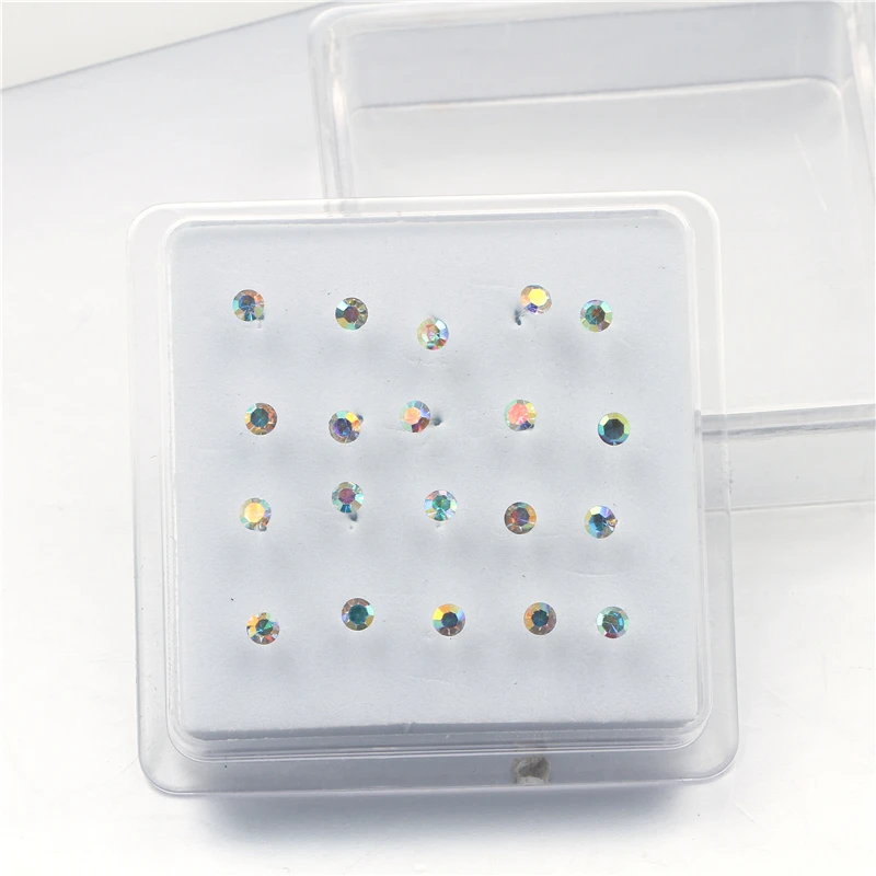 3MM AB Colorful Crystal Nose Studs Rings for Women Body Nose Piercing Bone Ball End Pin Nostril Jewellery 20PCS