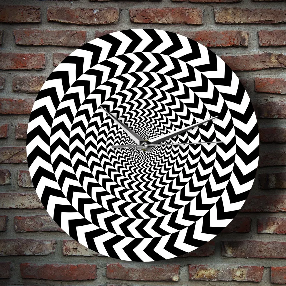 Hypnotic Black White 3D Vision Cool Living Room Interior Decor Spiral Geometric Optical illusion Non-ticking Wall Clock Watch