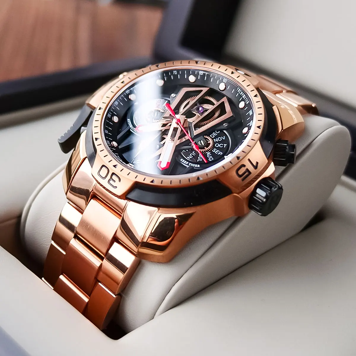 Reef Tiger/RT Top Brand Rose Gold Sport Automatic Stainless Steel Men Fashion Mechanical Bracelet Waterproof Watches RGA3591