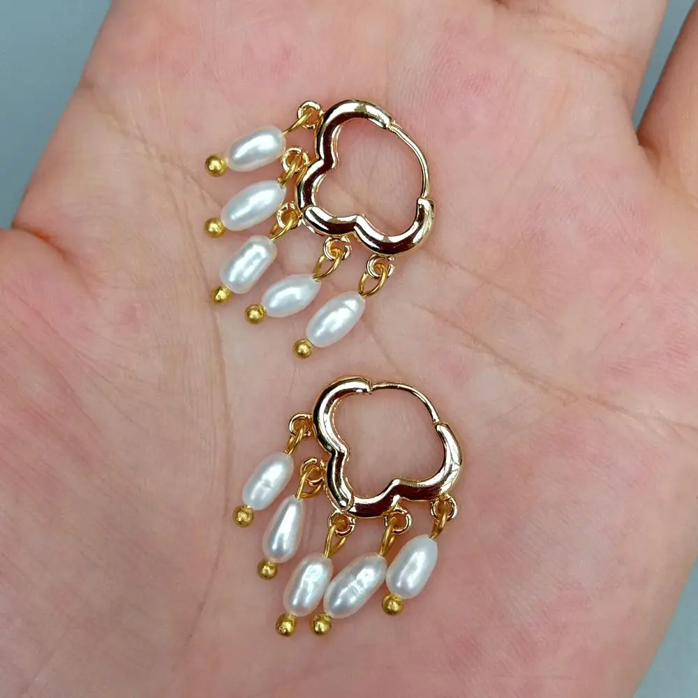 

KKGEM Cute style natural Freshwater Cultured White Rice Pearl Cloud Gold plated Hoop Earrings