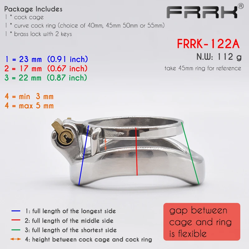 FRRK Double Penis Rings Cock Lock Male Chastity Cage Stainless Steel Bondage Device Restraint Sex Toys for Adutls 18 Training