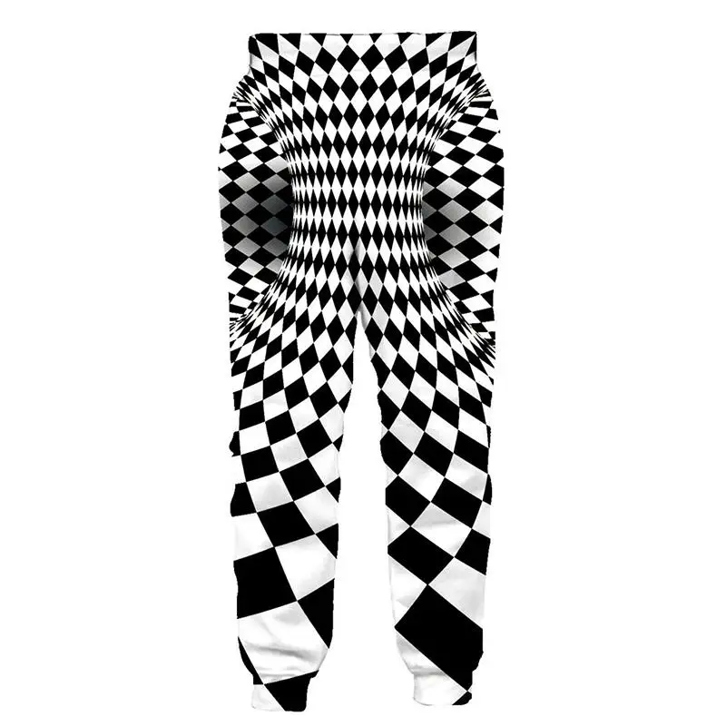 PLstar Cosmos Brand Mens Jogger Pants 3D Printing  Black White Plaid Trousers Streetwear Unisex Casual Sweatpants MPK10