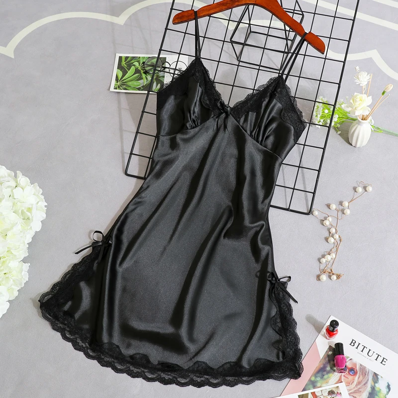 Women\'s Satin Nightgown Night Dress Women Sexy Sleepwear Lace Summer Nightdress Homewear Nightwear Silk Sleeveless Dresses