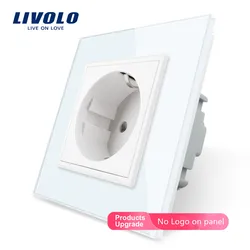 Livolo EU Standard Power Socket, White Crystal Glass Panel, AC 110~250V 16A Wall Power Socket, VL-C7C1EU-11, Free Shipping