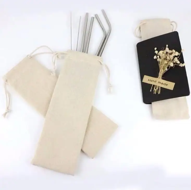 Straw Carrying Case Reusable Straws Cutlery Pouch Portable Linen Travel Storage Bag for Cutlery Straws Knife Fork Spoon  SN499